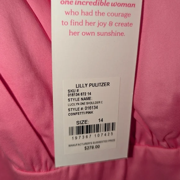 NWT Lilly Pulitzer Confetti Pink Lucilyn One Shoulder Long Dress Sz 14 - Picture 6 of 9